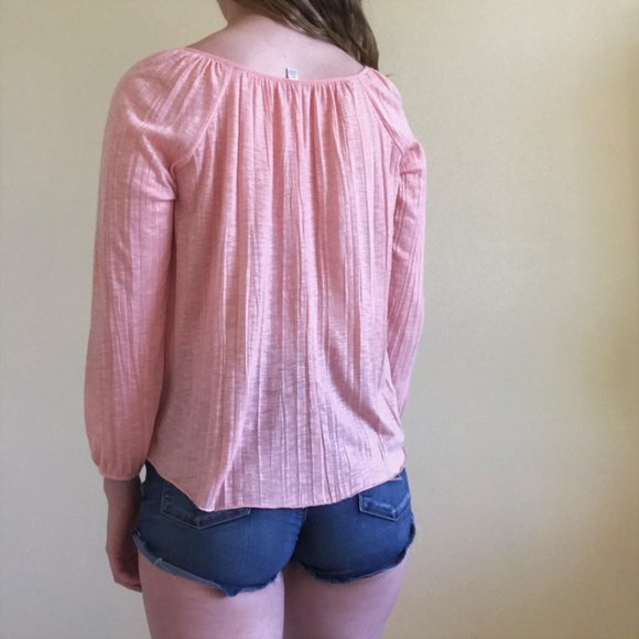 American Eagle Peach Semi-Sheer Lace Boho Top - Picture 5 of 8